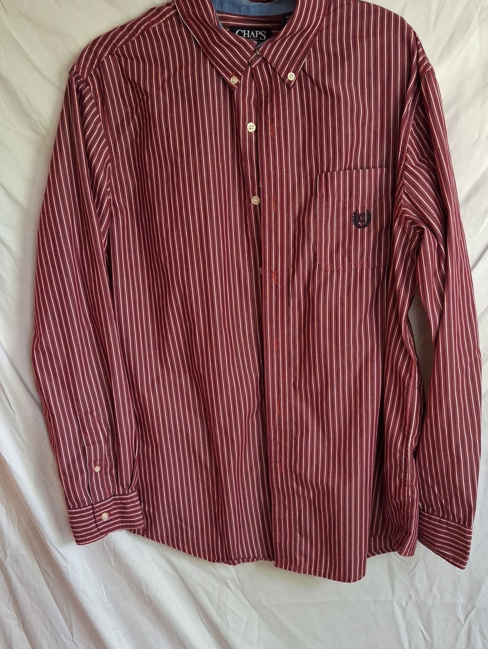 Chaps Men's Red and White Striped Button-Down Shirt